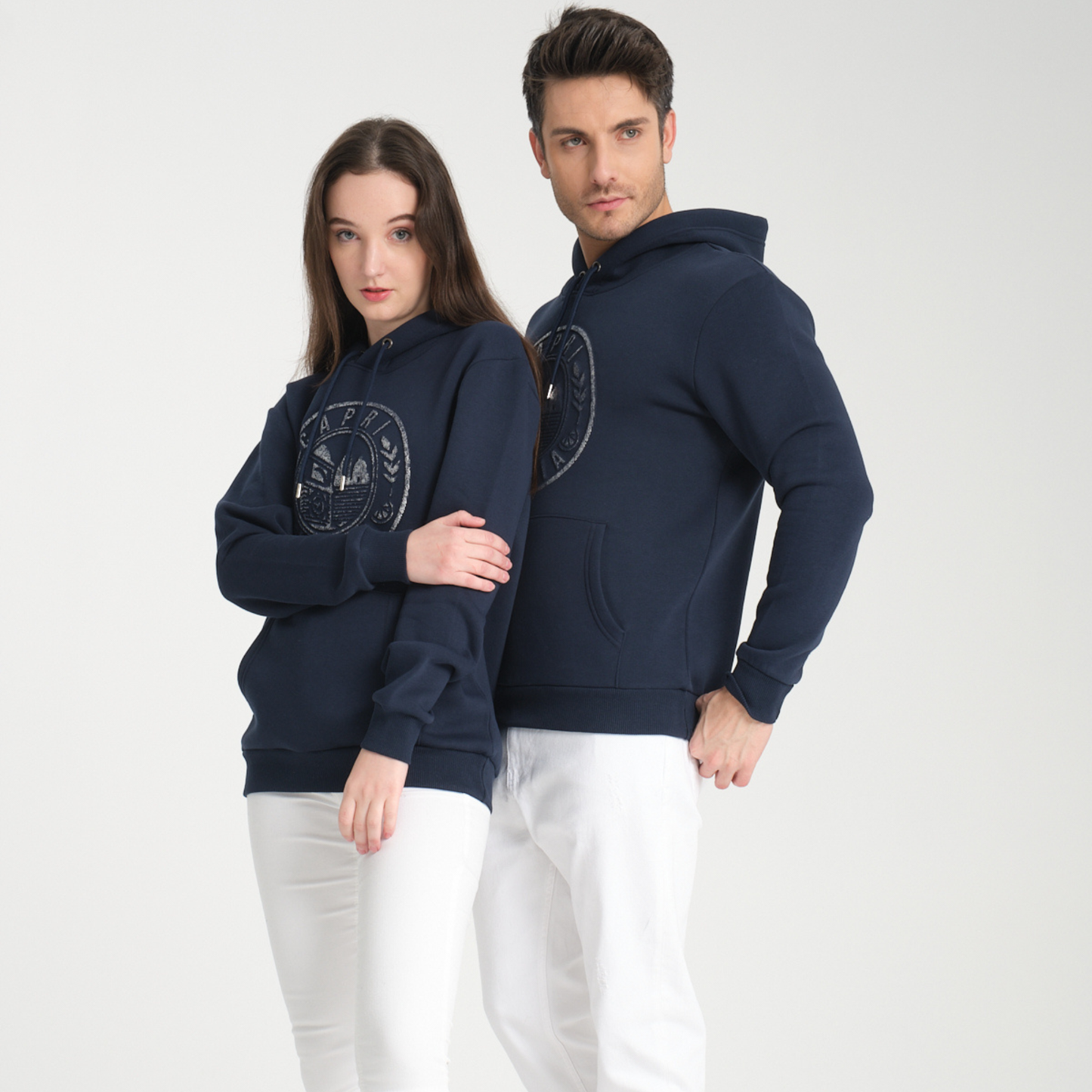 Felpa con Cappuccio Hoodie Capri Blu Navy - Interno Felpato - Felpa 43 Donna