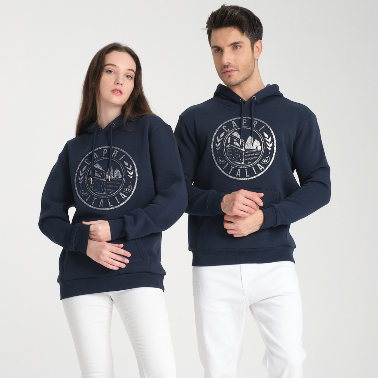 Felpa con Cappuccio Hoodie Capri Blu Navy - Interno Felpato - Felpa 43 Donna