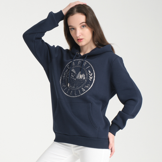 Felpa con Cappuccio Hoodie Capri Blu Navy - Interno Felpato - Felpa 43 Donna