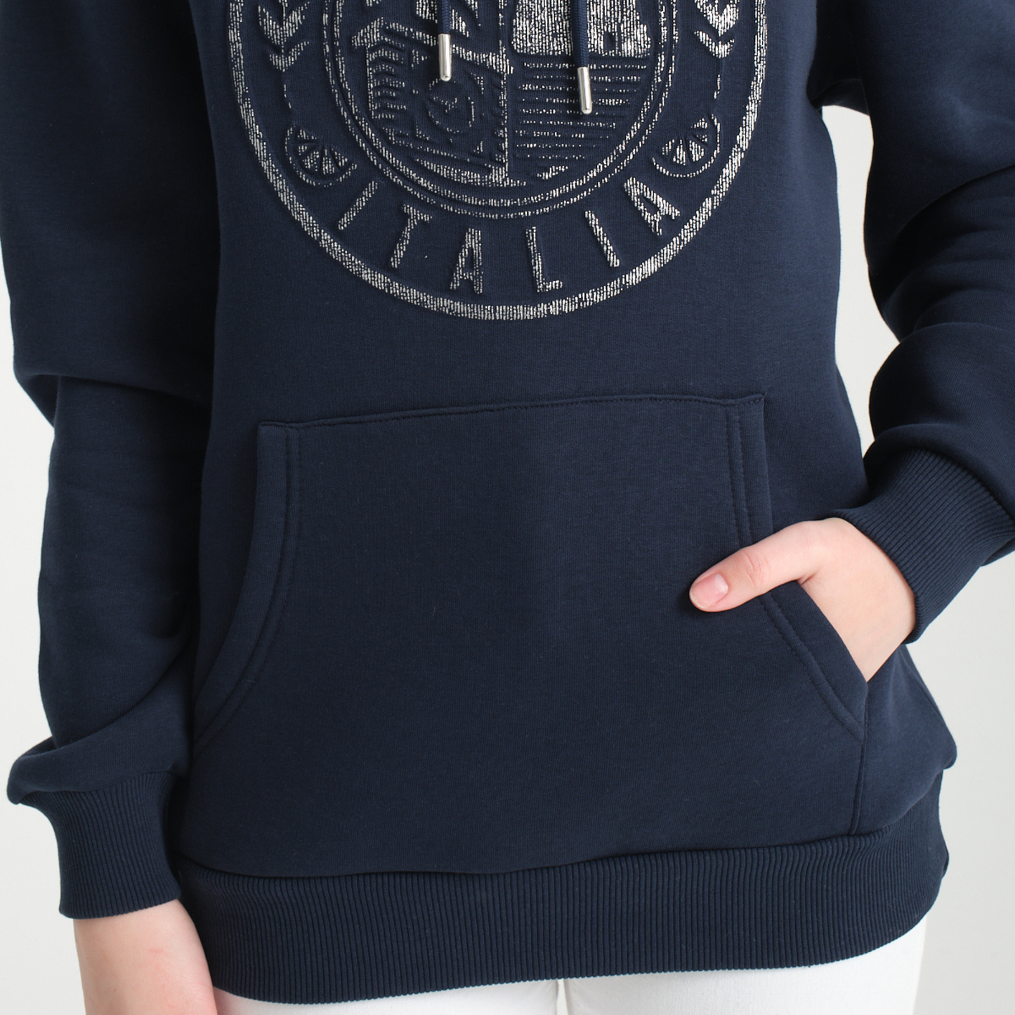 Felpa con Cappuccio Hoodie Capri Blu Navy - Interno Felpato - Felpa 43 Donna