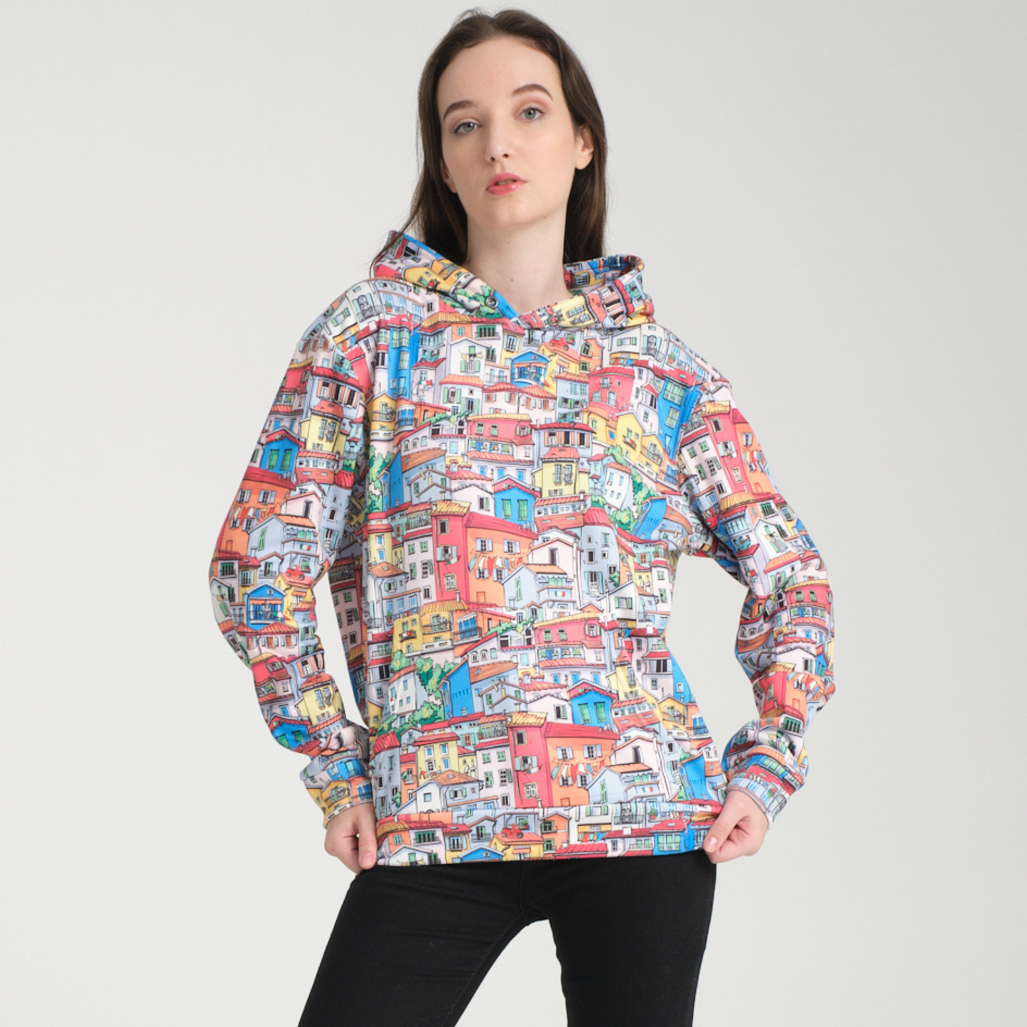 Felpa con Cappuccio Hoodie Tiny Houses - Interno Felpato - Felpa 28 Donna