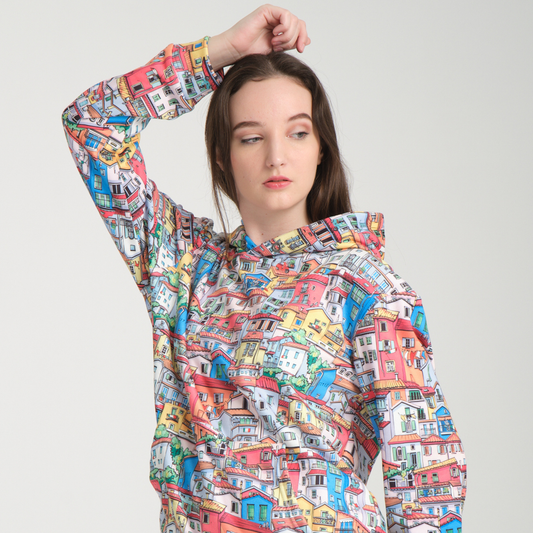 Felpa con Cappuccio Hoodie Tiny Houses - Interno Felpato - Felpa 28 Donna