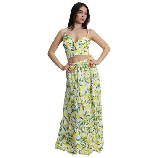 Completo set coordinato top e gonna lunga con fantasie diverse - VEST194