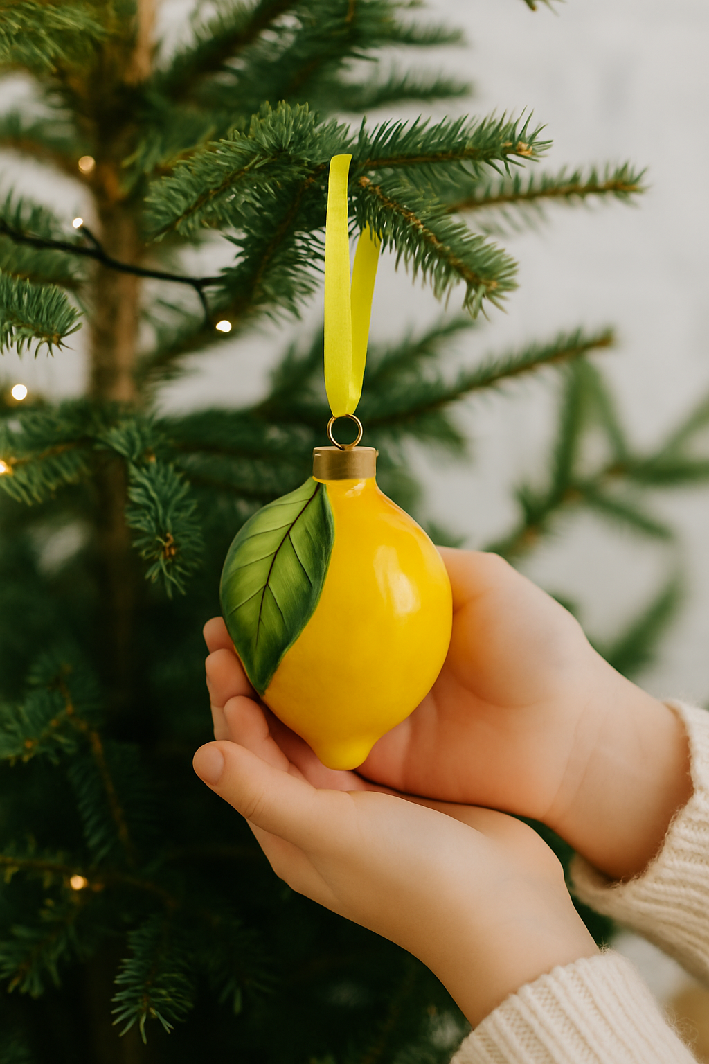 Pallina di Natale in Ceramica a Forma di Limone Grande - 7,6 x 11 cm - SF26