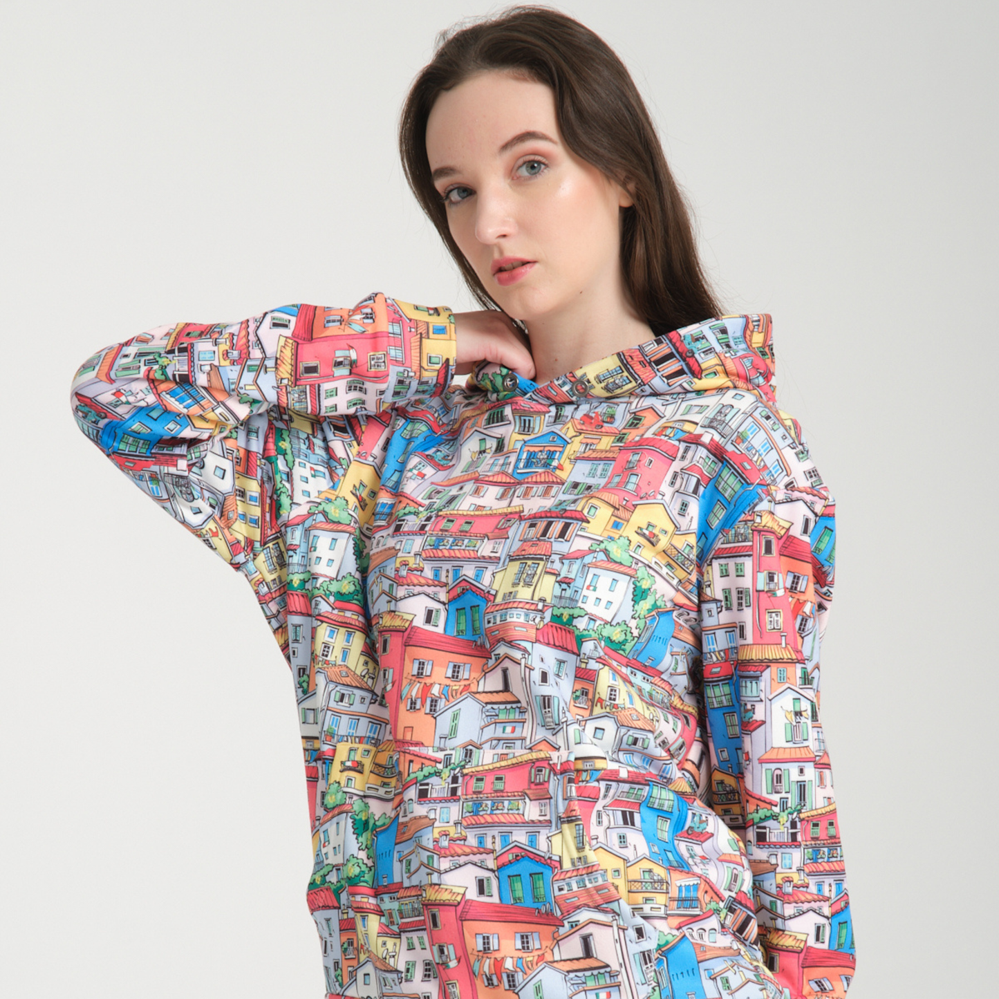 Felpa con Cappuccio Hoodie Tiny Houses - Interno Felpato - Felpa 28 Donna