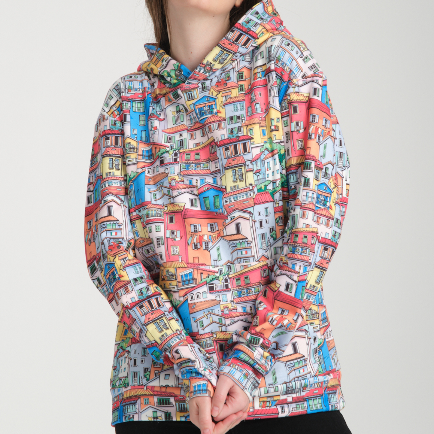 Felpa con Cappuccio Hoodie Tiny Houses - Interno Felpato - Felpa 28 Donna