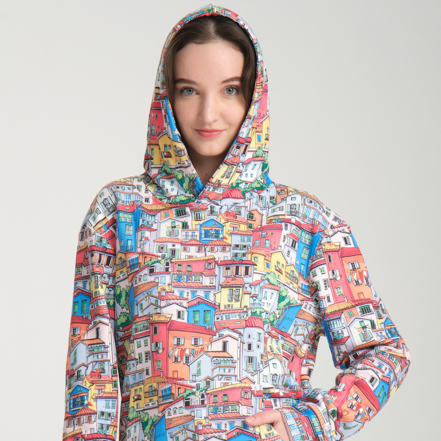 Felpa con Cappuccio Hoodie Tiny Houses - Interno Felpato - Felpa 28 Donna