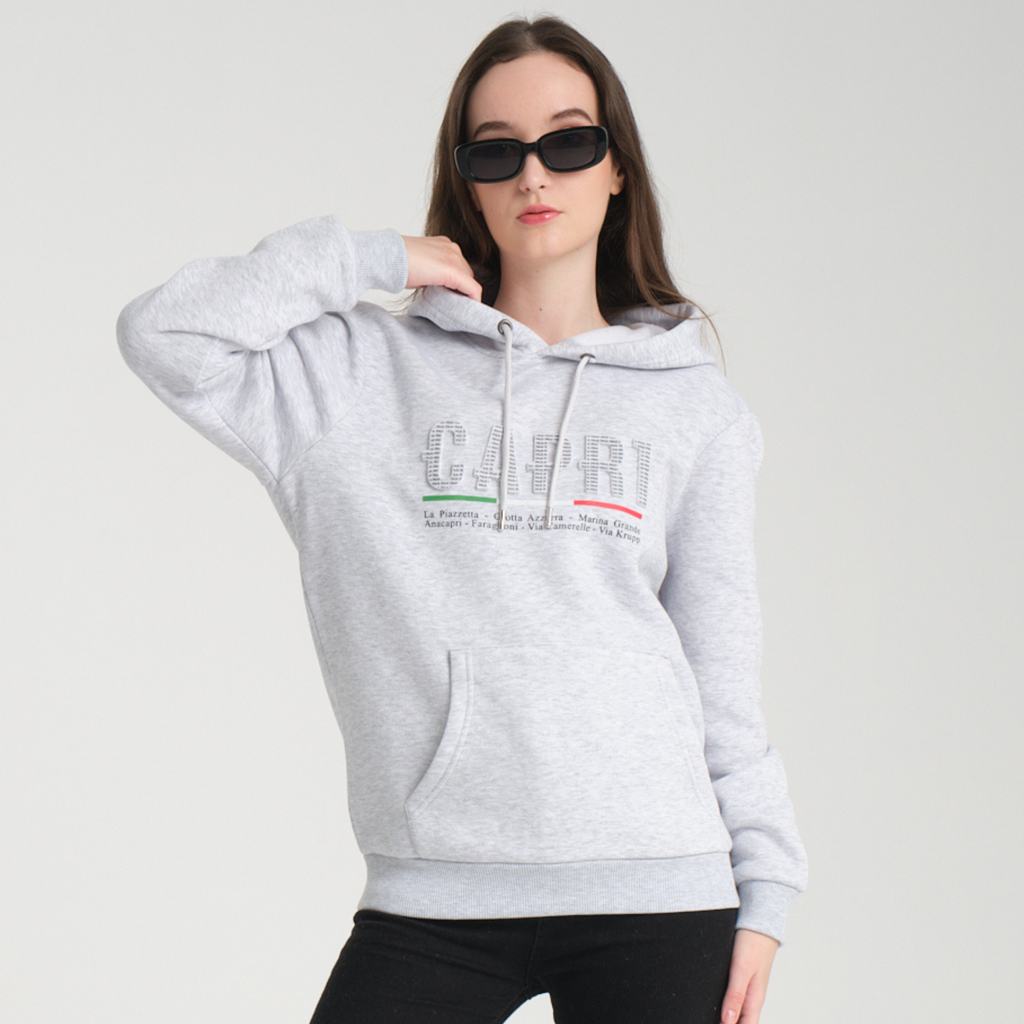 Felpa con Cappuccio Hoodie Capri Locations Snow Melange - Interno Felpato - Felpa 24 Donna