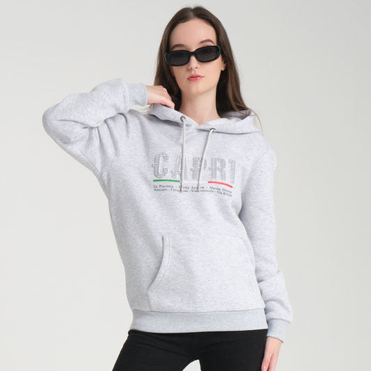 Felpa con Cappuccio Hoodie Capri Locations Snow Melange - Interno Felpato - Felpa 24 Donna
