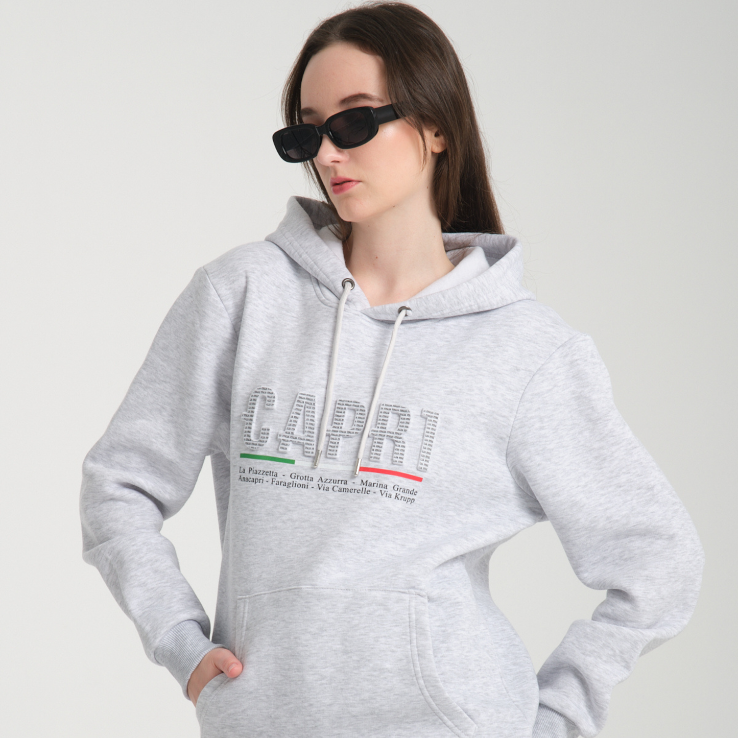 Felpa con Cappuccio Hoodie Capri Locations Snow Melange - Interno Felpato - Felpa 24 Donna