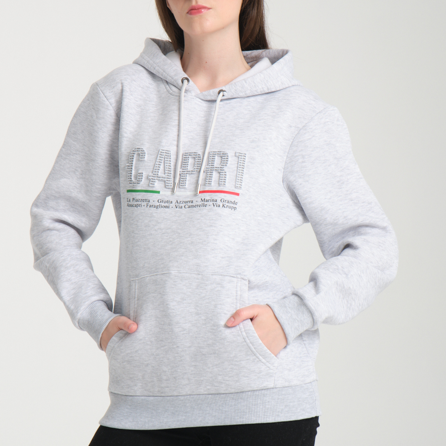 Felpa con Cappuccio Hoodie Capri Locations Snow Melange - Interno Felpato - Felpa 24 Donna