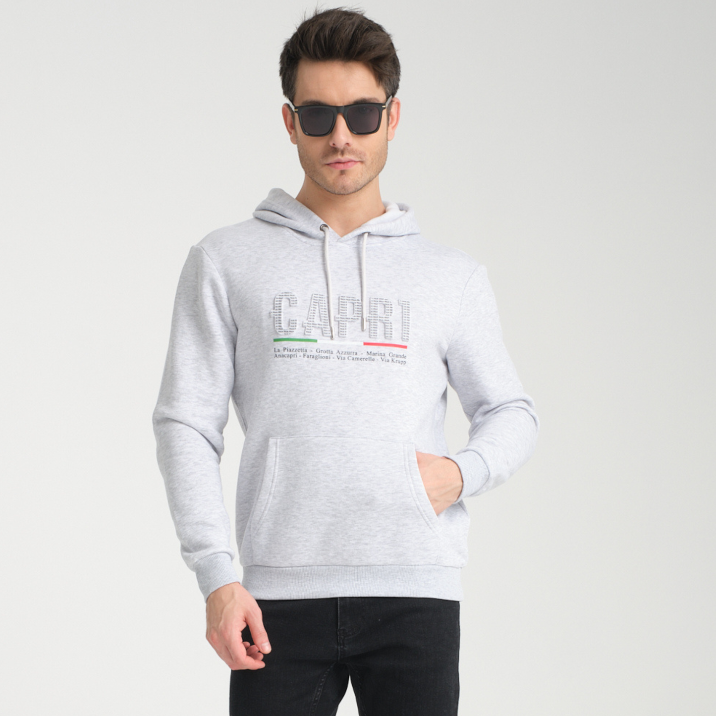 Felpa con Cappuccio Hoodie Capri Locations Snow Melange - Interno Felpato - Felpa 24