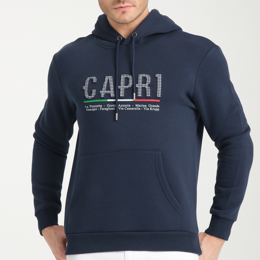 Felpa con Cappuccio Hoodie Capri Locations Blu Navy - Interno Felpato - Felpa 24