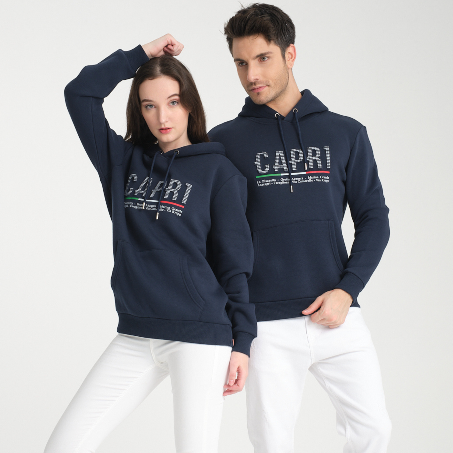 Felpa con Cappuccio Hoodie Capri Locations Blu Navy - Interno Felpato - Felpa 24 Donna