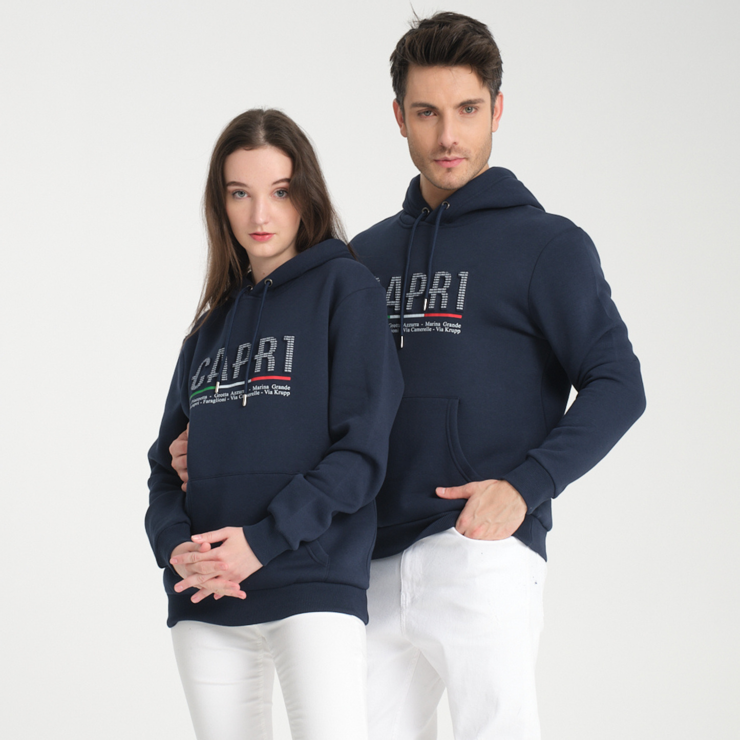 Felpa con Cappuccio Hoodie Capri Locations Blu Navy - Interno Felpato - Felpa 24 Donna