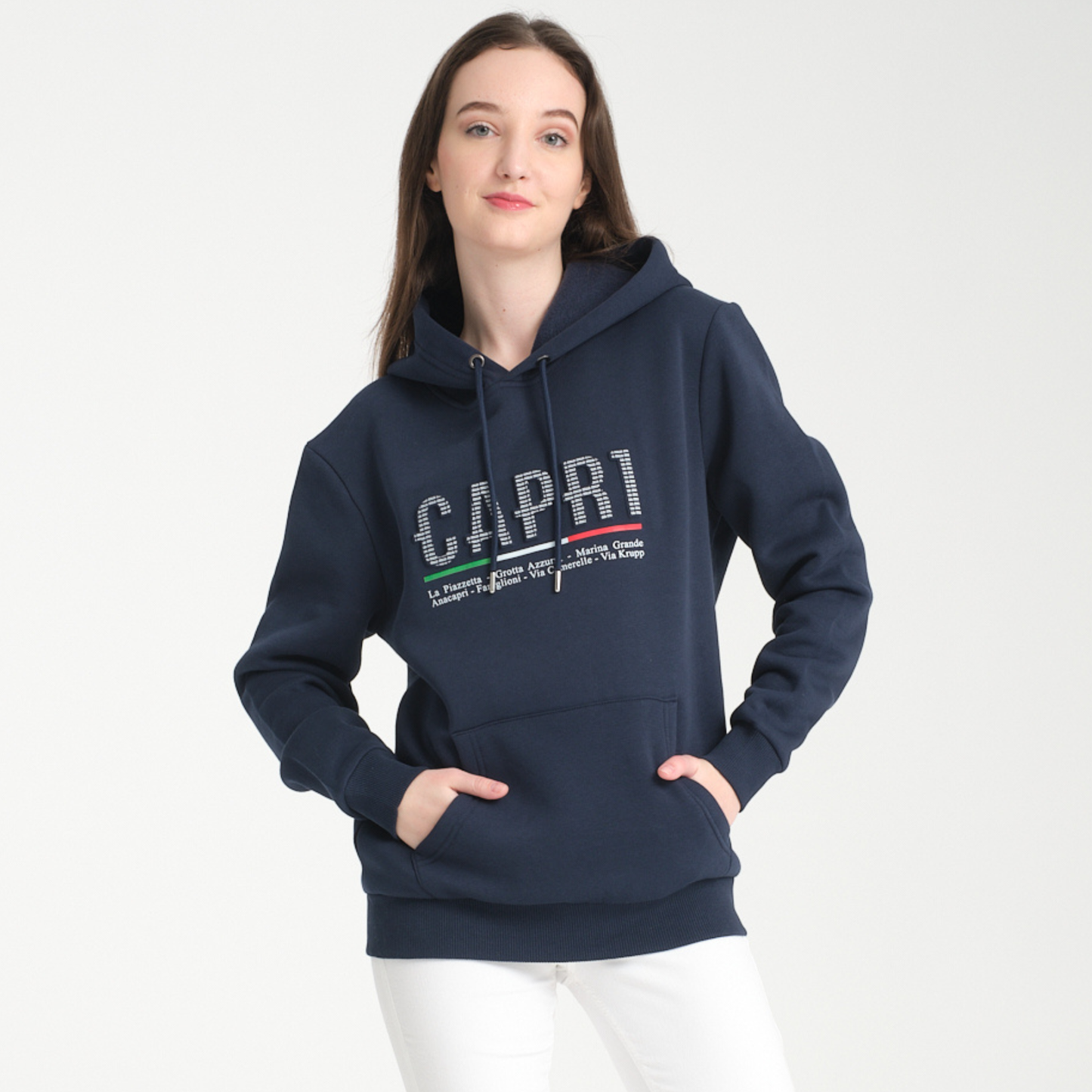 Felpa con Cappuccio Hoodie Capri Locations Blu Navy - Interno Felpato - Felpa 24 Donna
