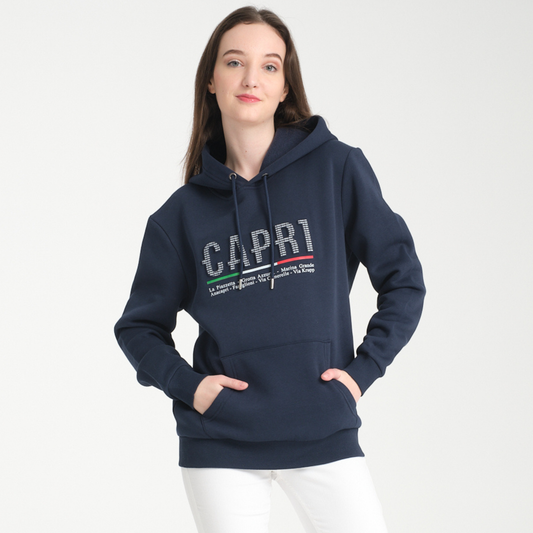 Felpa con Cappuccio Hoodie Capri Locations Blu Navy - Interno Felpato - Felpa 24 Donna