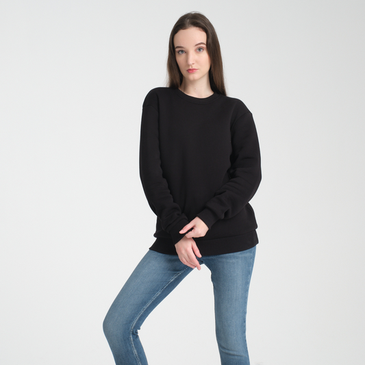 Felpa Black Basic Girocollo - Interno Felpato - Felpa 38 Donna