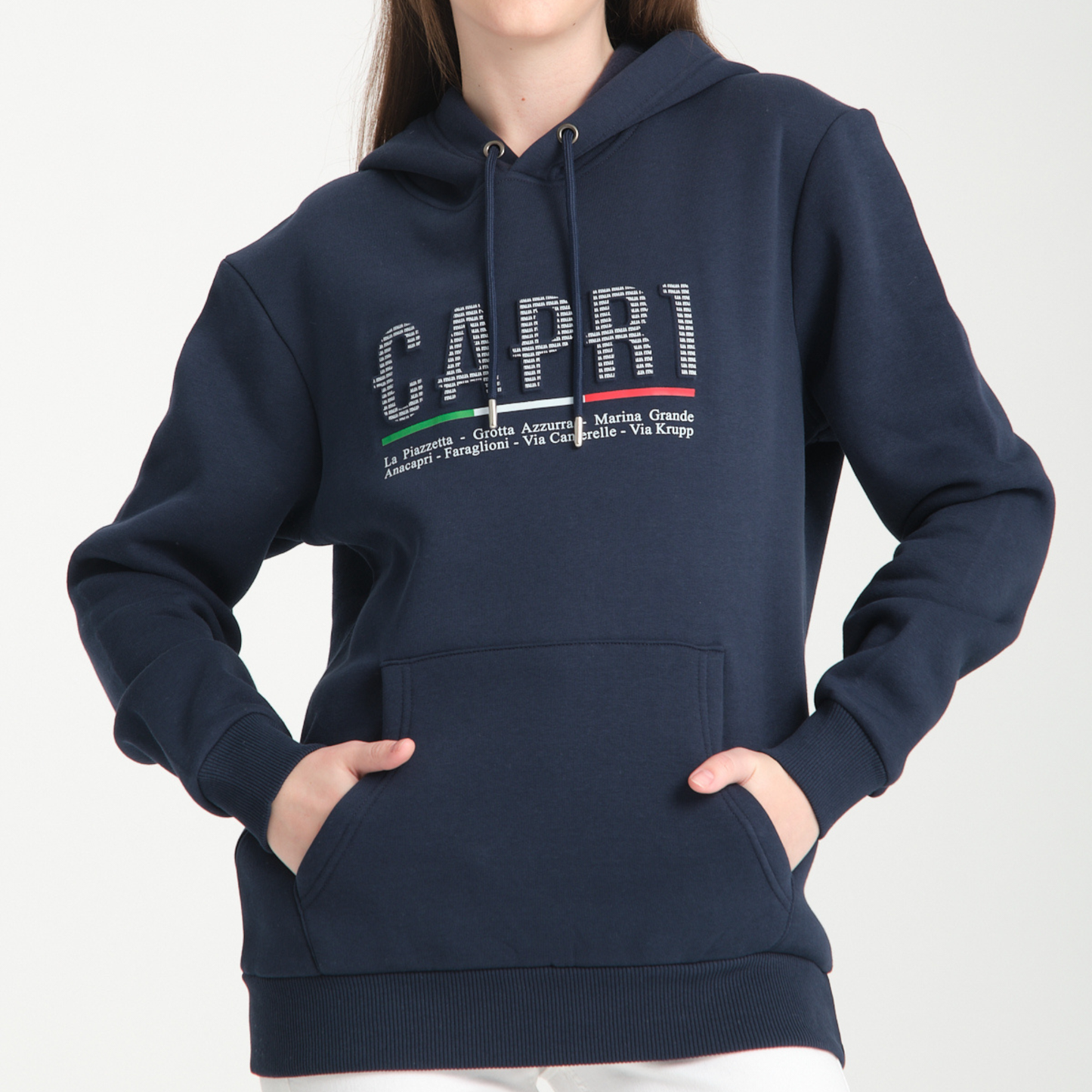 Felpa con Cappuccio Hoodie Capri Locations Blu Navy - Interno Felpato - Felpa 24 Donna