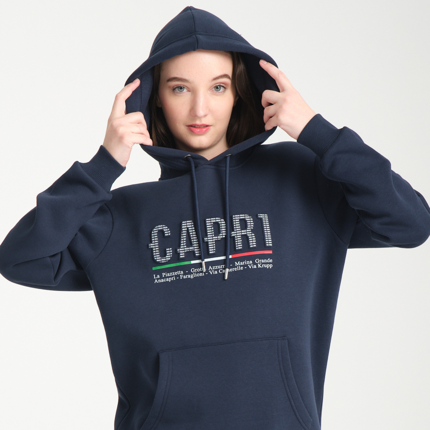 Felpa con Cappuccio Hoodie Capri Locations Blu Navy - Interno Felpato - Felpa 24 Donna