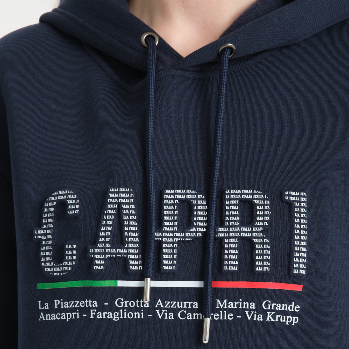 Felpa con Cappuccio Hoodie Capri Locations Blu Navy - Interno Felpato - Felpa 24 Donna