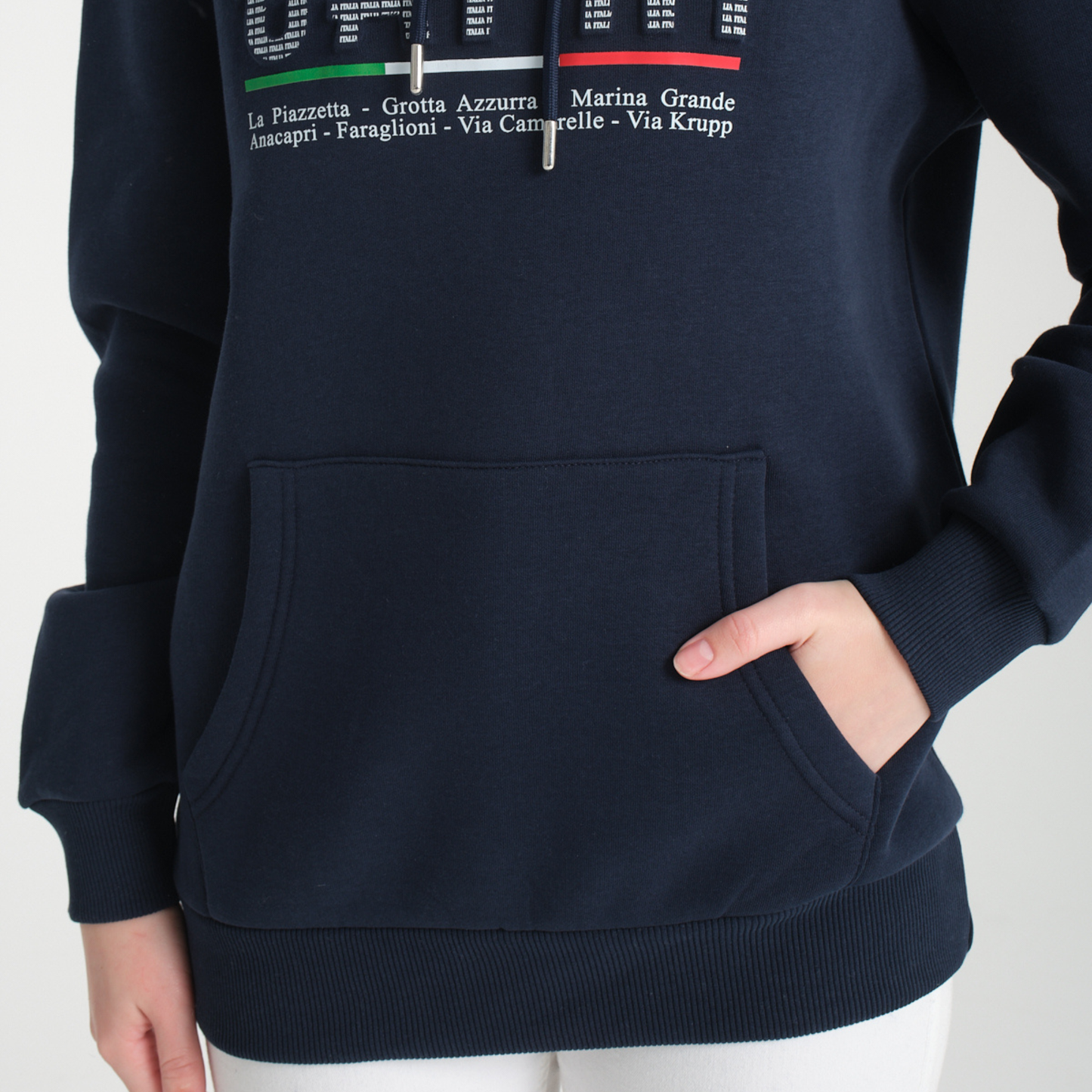 Felpa con Cappuccio Hoodie Capri Locations Blu Navy - Interno Felpato - Felpa 24 Donna