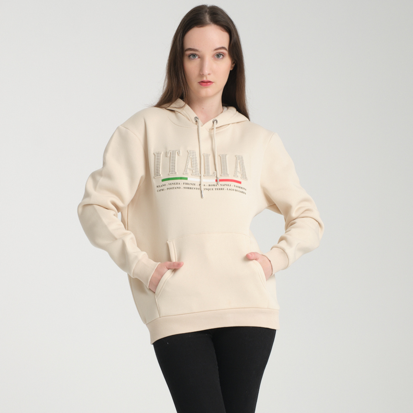 Felpa con Cappuccio Hoodie Italia Yellow Butter - Interno Felpato - Felpa 20 Donna