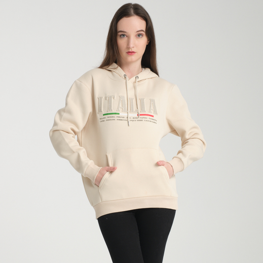 Felpa con Cappuccio Hoodie Italia Yellow Butter - Interno Felpato - Felpa 20 Donna
