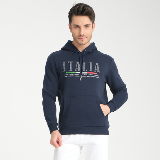 Felpa con Cappuccio Hoodie Italia Blu Navy - Interno Felpato - Felpa 20