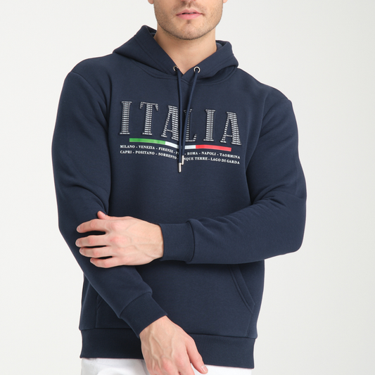 Felpa con Cappuccio Hoodie Italia Blu Navy - Interno Felpato - Felpa 20