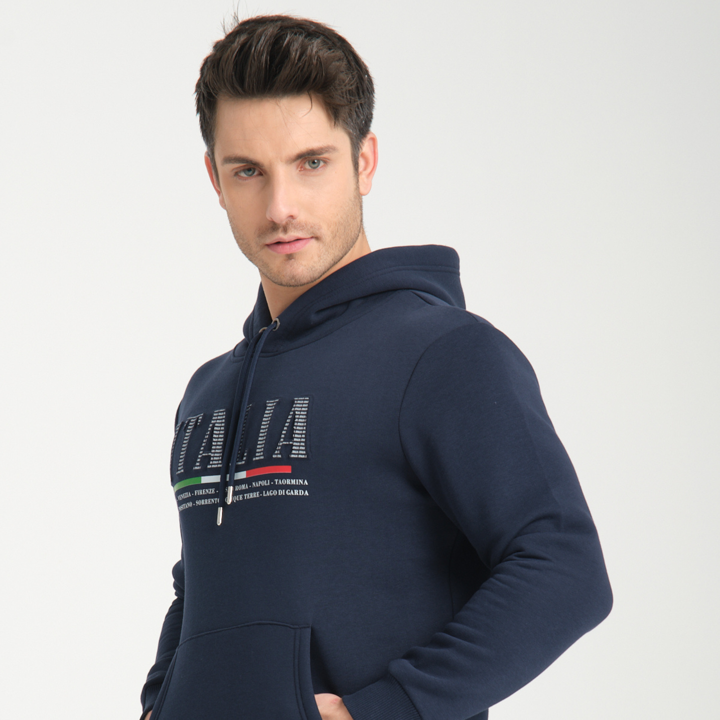 Felpa con Cappuccio Hoodie Italia Blu Navy - Interno Felpato - Felpa 20