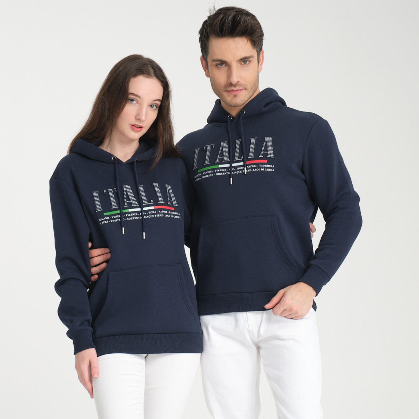 Felpa con Cappuccio Hoodie Italia Blu Navy - Interno Felpato - Felpa 20 Donna