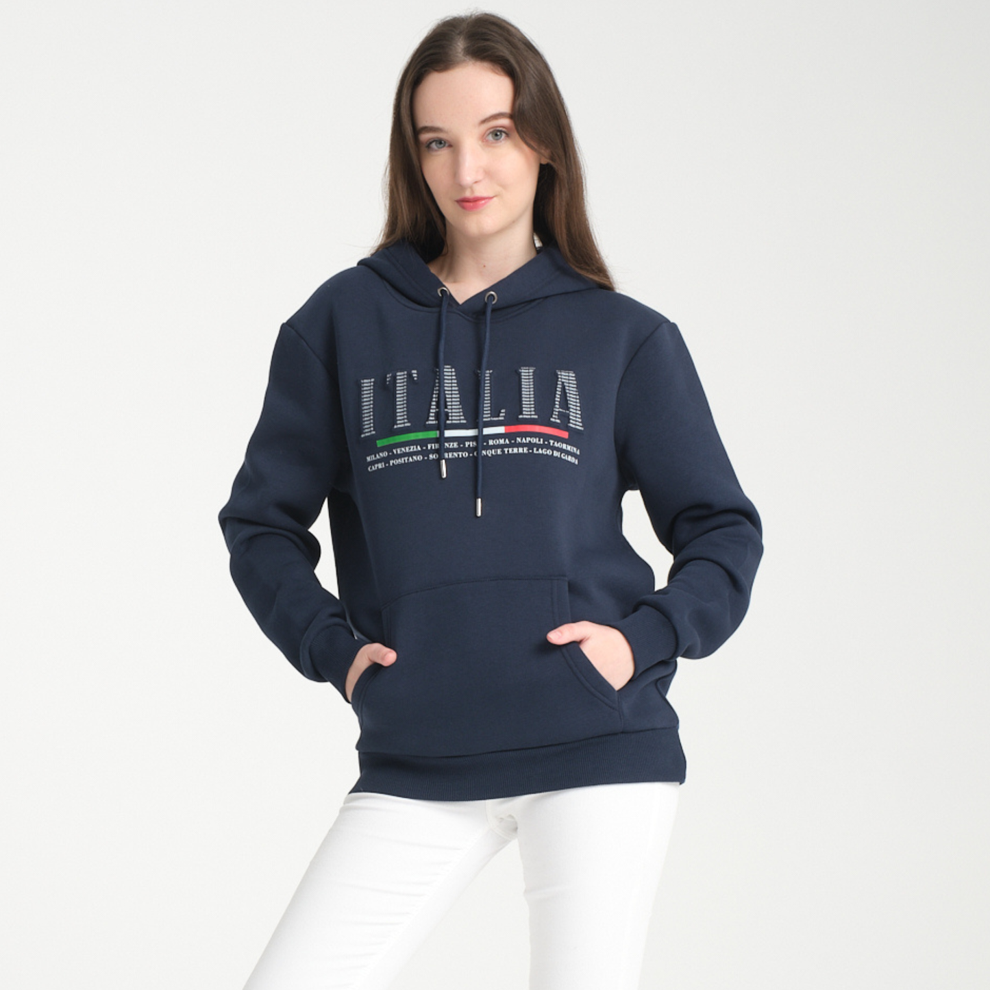 Felpa con Cappuccio Hoodie Italia Blu Navy - Interno Felpato - Felpa 20 Donna