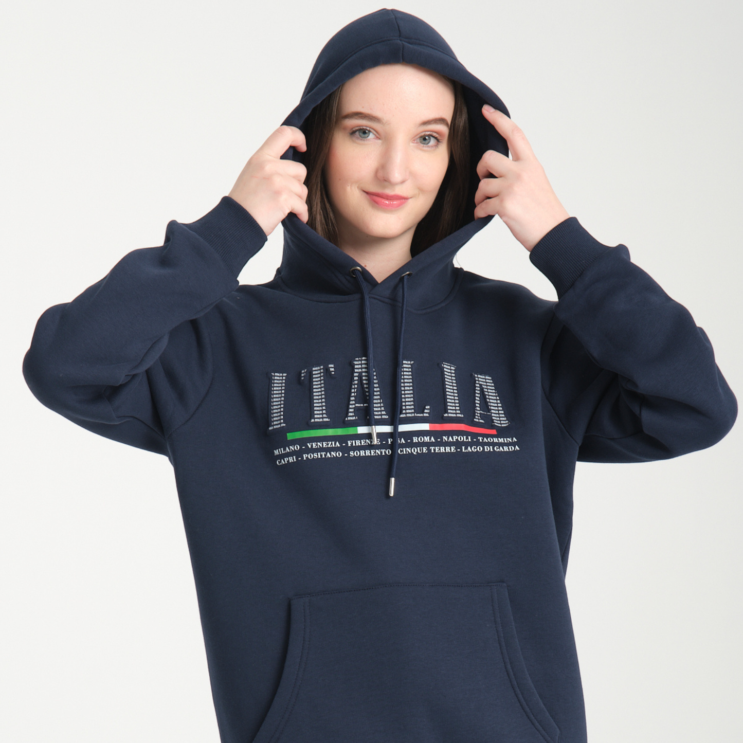 Felpa con Cappuccio Hoodie Italia Blu Navy - Interno Felpato - Felpa 20 Donna