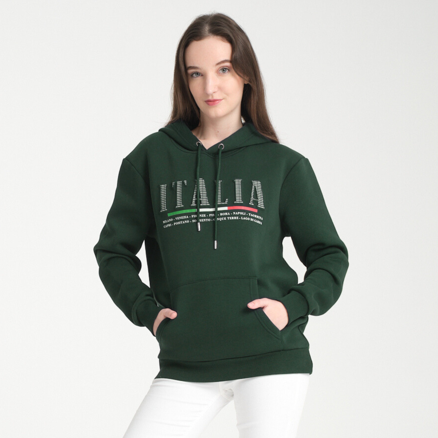 Felpa con Cappuccio Hoodie Italia Green – Interno Felpato | Felpa 20 Donna