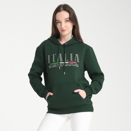 Felpa con Cappuccio Hoodie Italia Green – Interno Felpato | Felpa 20 Donna