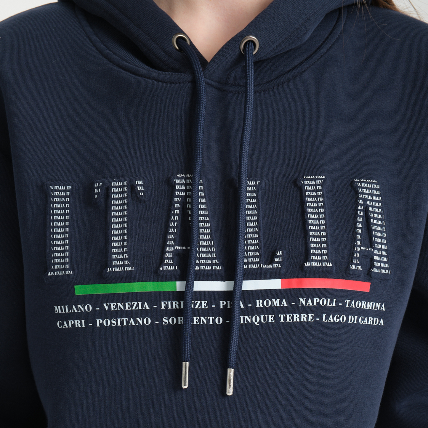 Felpa con Cappuccio Hoodie Italia Blu Navy - Interno Felpato - Felpa 20 Donna