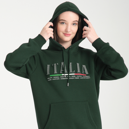 Felpa con Cappuccio Hoodie Italia Green – Interno Felpato | Felpa 20 Donna