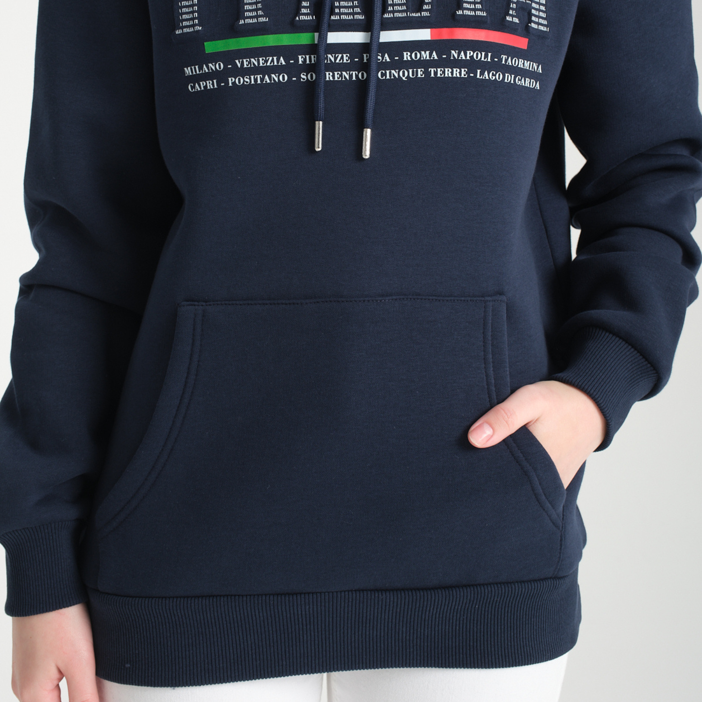 Felpa con Cappuccio Hoodie Italia Blu Navy - Interno Felpato - Felpa 20 Donna