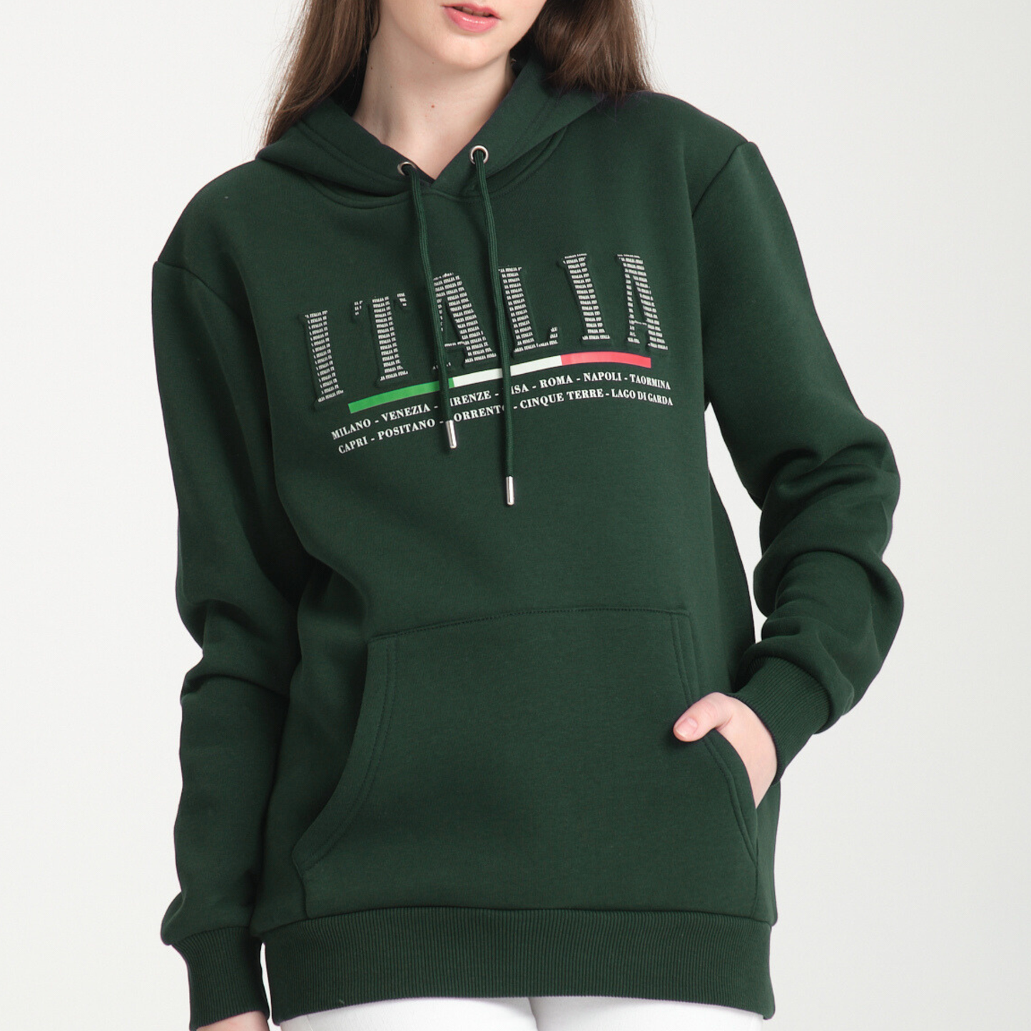 Felpa con Cappuccio Hoodie Italia Green – Interno Felpato | Felpa 20 Donna