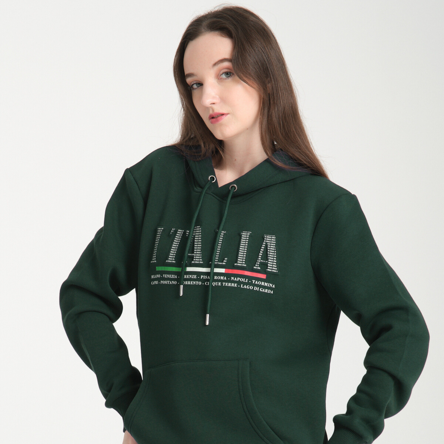 Felpa con Cappuccio Hoodie Italia Green – Interno Felpato | Felpa 20 Donna