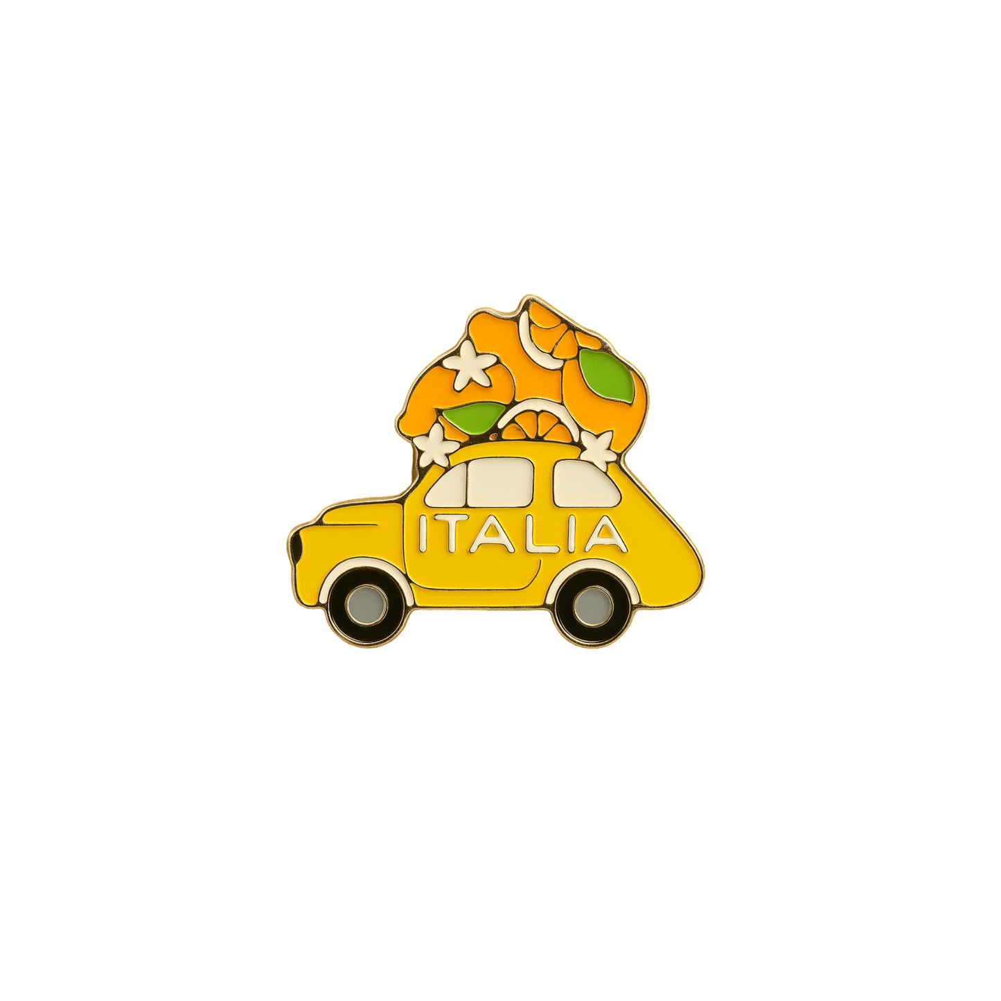 Spilla Macchinina Italia con Limoni – Pin Smaltato Souvenir Italiano Costiera Amalfitana