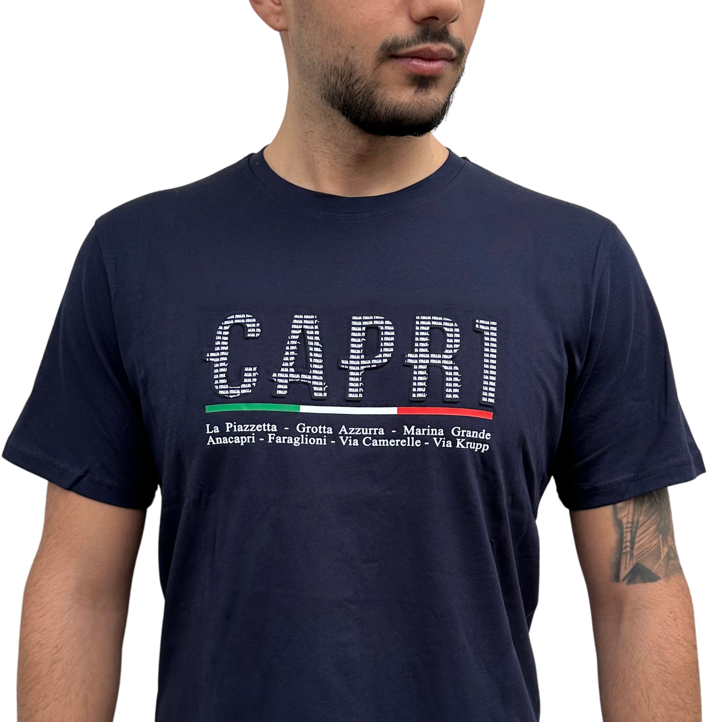 T-Shirt Uomo Classic Capri - Stampa Puff in Rilievo + Serigrafia - 100% Cotone