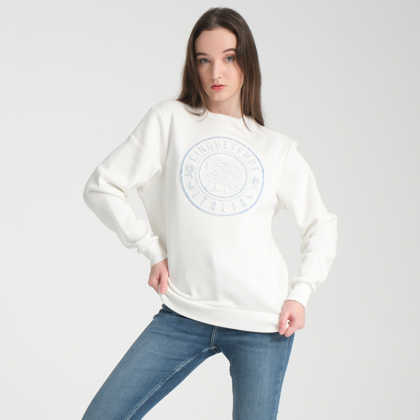 Felpa Girocollo Cinque Terre White - Interno Felpato - Felpa 27 Donna