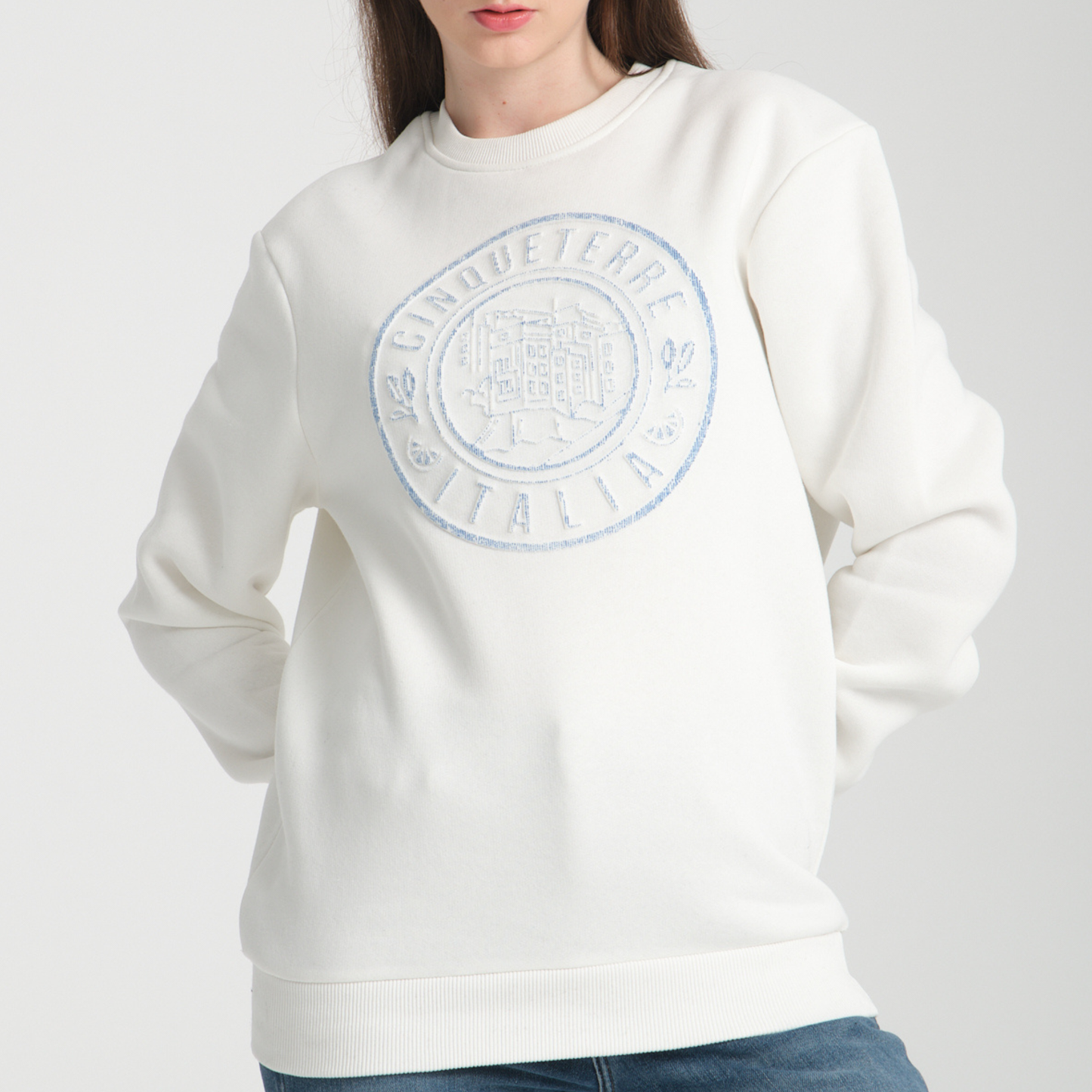 Felpa Girocollo Cinque Terre White - Interno Felpato - Felpa 27 Donna