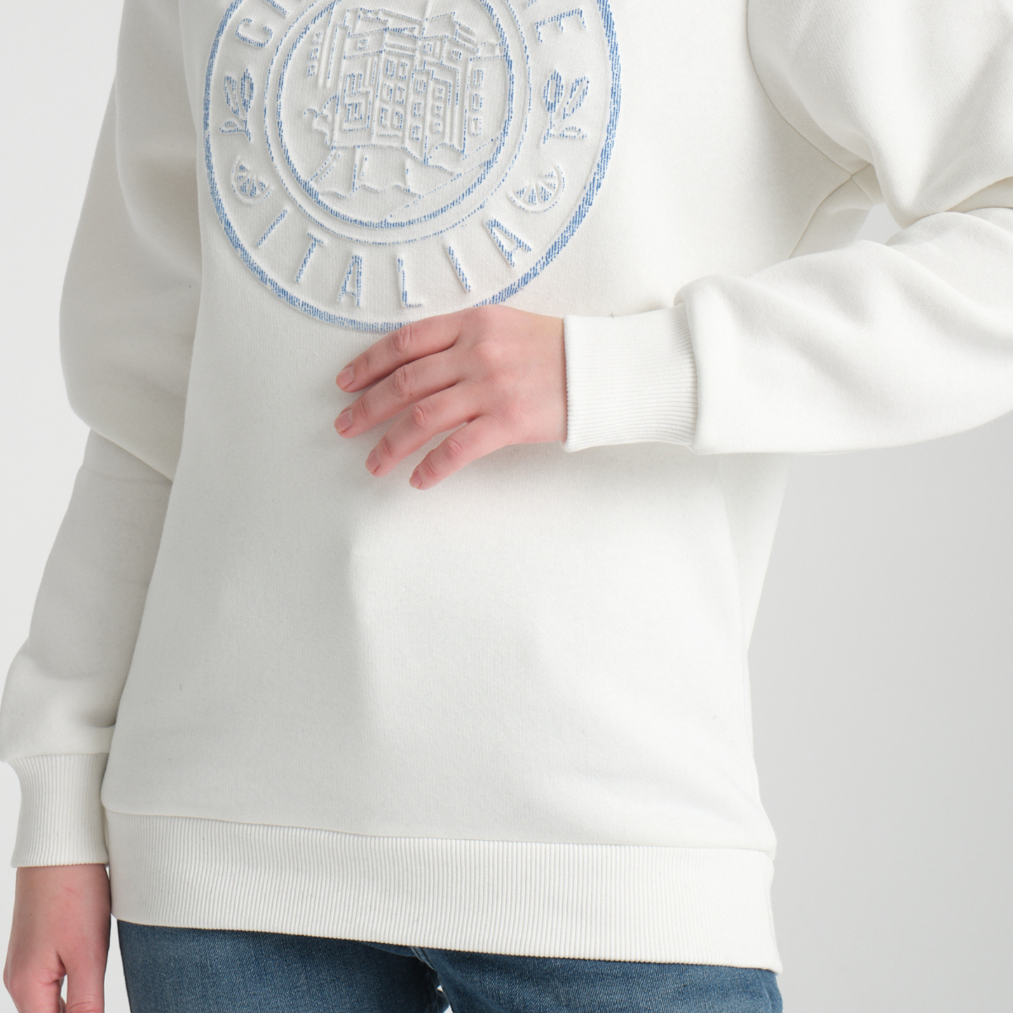Felpa Girocollo Cinque Terre White - Interno Felpato - Felpa 27 Donna