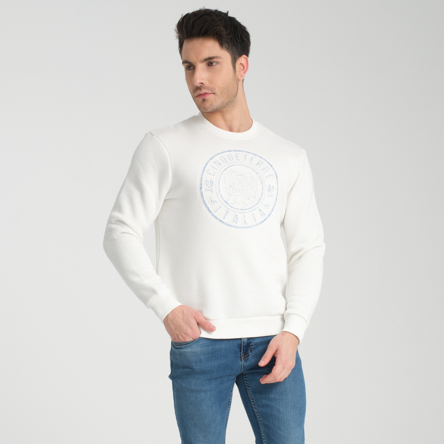 Felpa Girocollo Cinque Terre White - Interno Felpato - Felpa 27