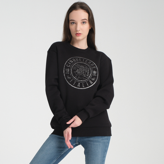 Felpa Girocollo Cinque Terre Black - Interno Felpato - Felpa 27 Donna