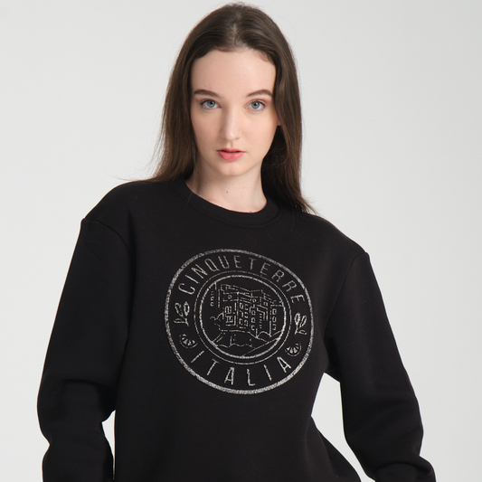 Felpa Girocollo Cinque Terre Black - Interno Felpato - Felpa 27 Donna