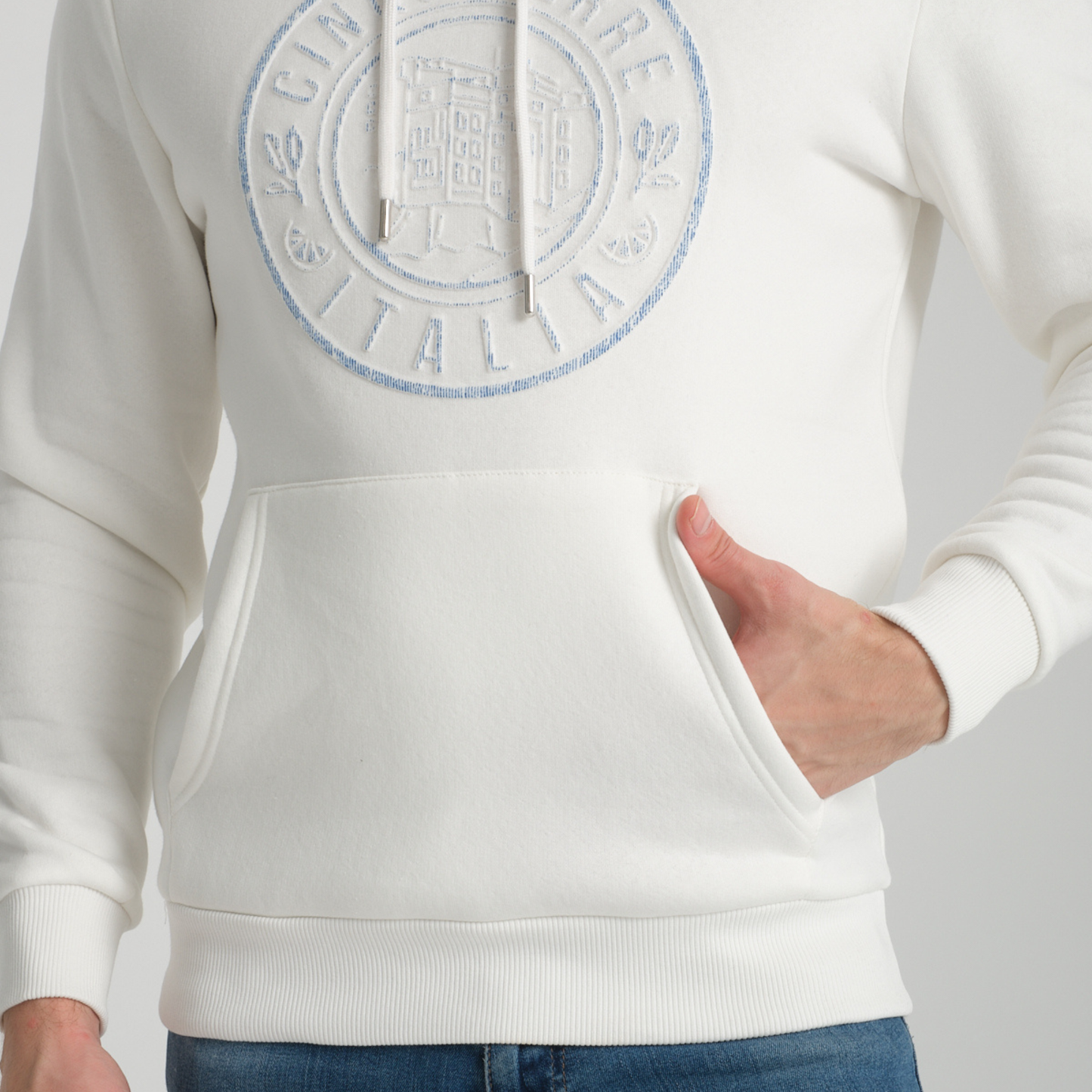 Felpa con Cappuccio Hoodie Cinque Terre White - Interno Felpato - Felpa 41